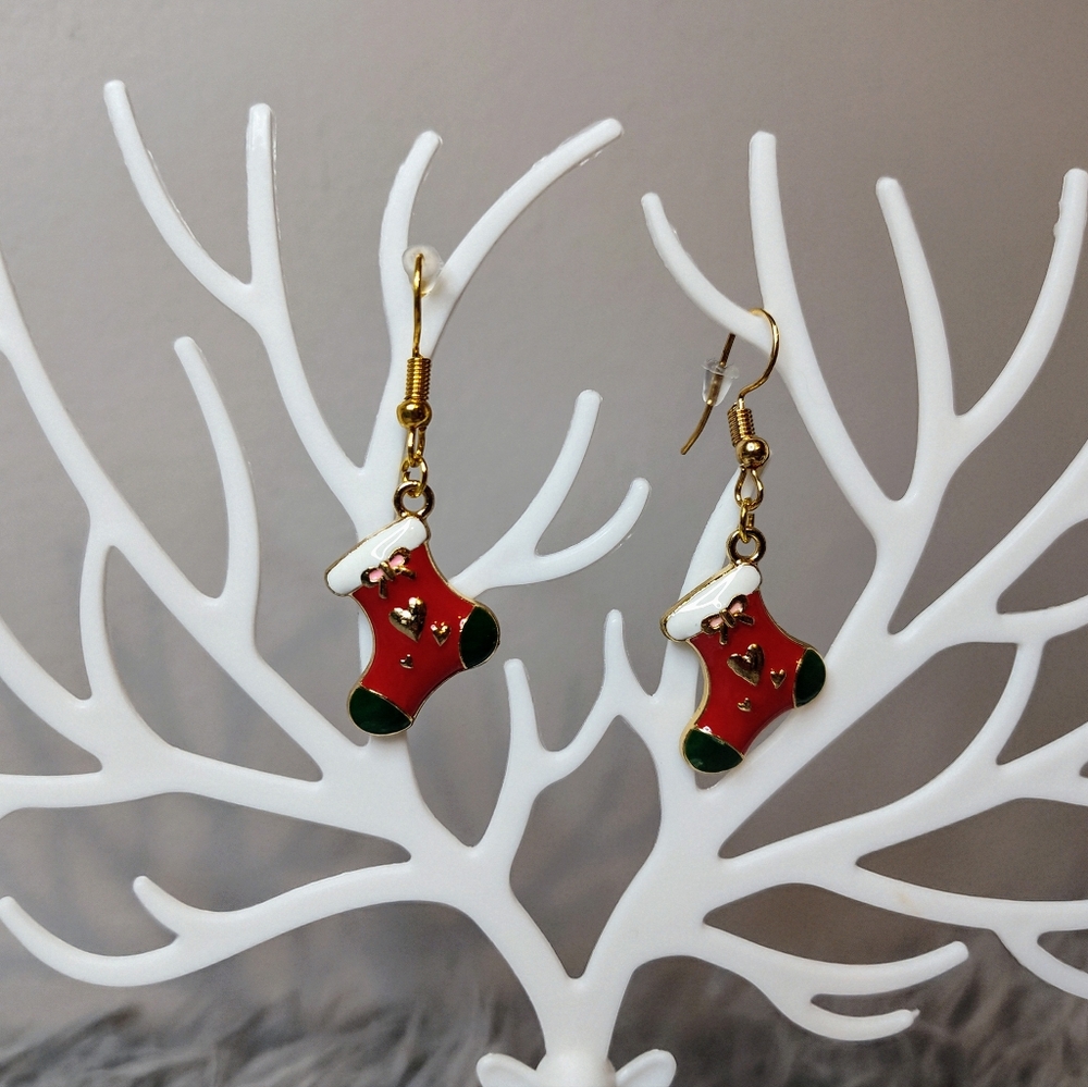 Christmas Stockings Christmas Holiday Dangle Hoop Earrings All New Materials